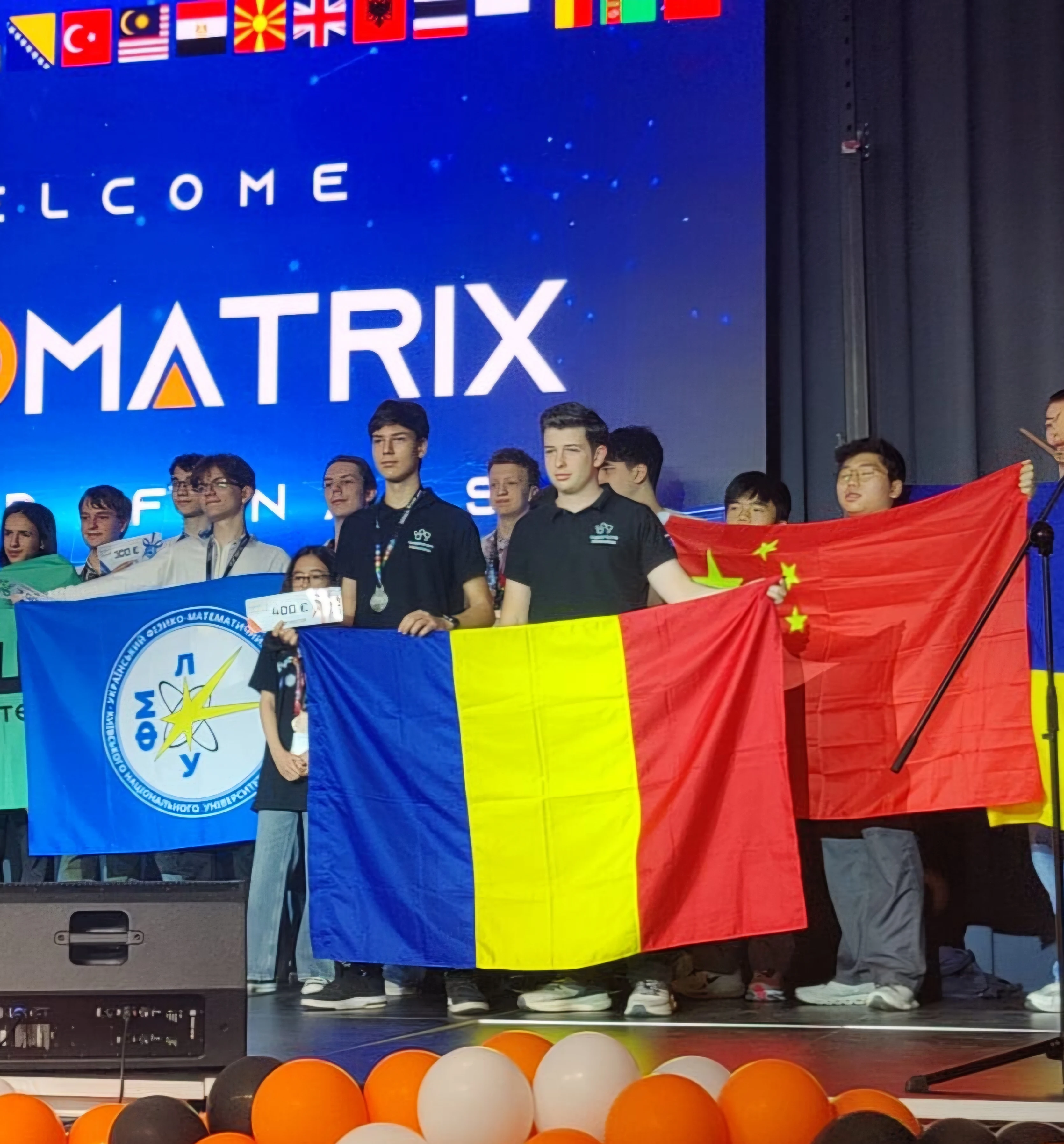 Romanian team on stage at the InfoMatrix World Final 2026 award ceremony